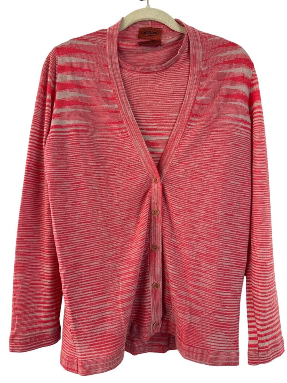 Missoni Women's Red Striped 100% Wool 2 Piece Cardigan Tank Set Size 48 Italy M